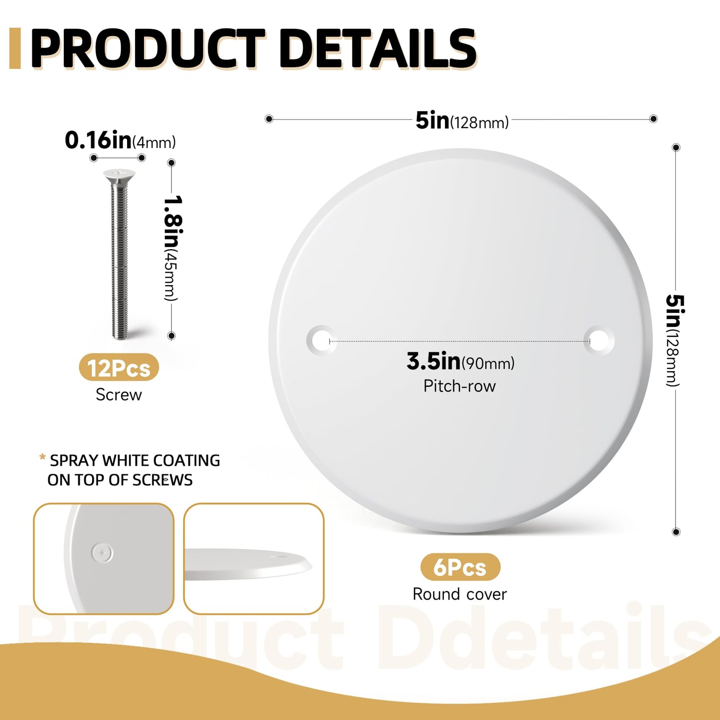 Gadgetzan Ceiling Cover Plate,5 Inch Round Electrical Box Cover Plate for 4 Inch Electric Box,Metal Round Wall Plate for Smoke Detector,Hole Spacing 3.5 Inch - 3 Pcs(White)