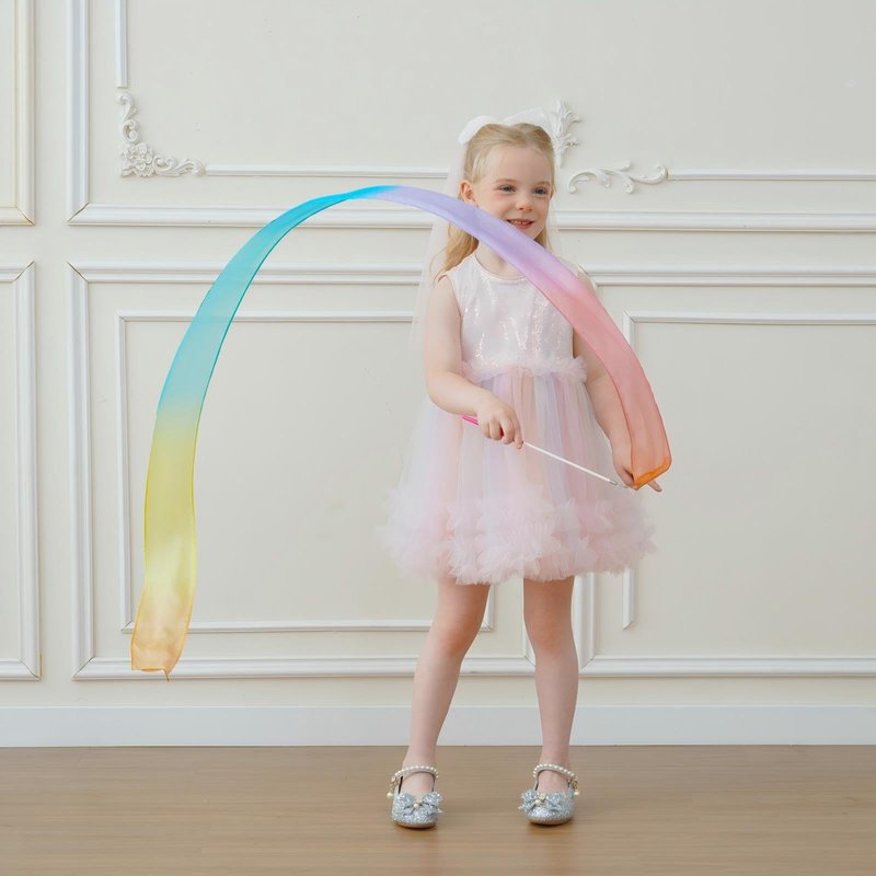 100% Silk Dance Ribbon Streamer Easter Gift Basket Stuffer for Little Toddler Girls 4 5 6 7 Year Old, Ballerina Princess Spring Toys Pastel Rainbow Play Silks Gymnastic Twirler Wand Birthday for Kids