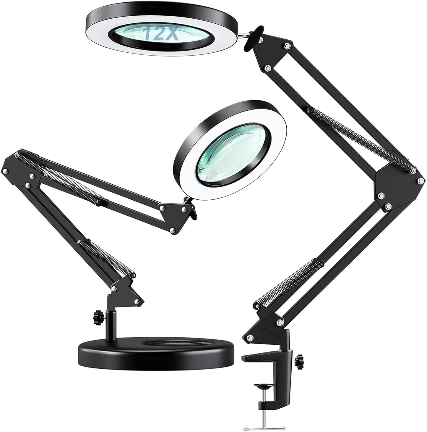 12X LED Magnifying Glass with Light & Clamp - Hands-Free Desk Lamp for Crafting & Reading