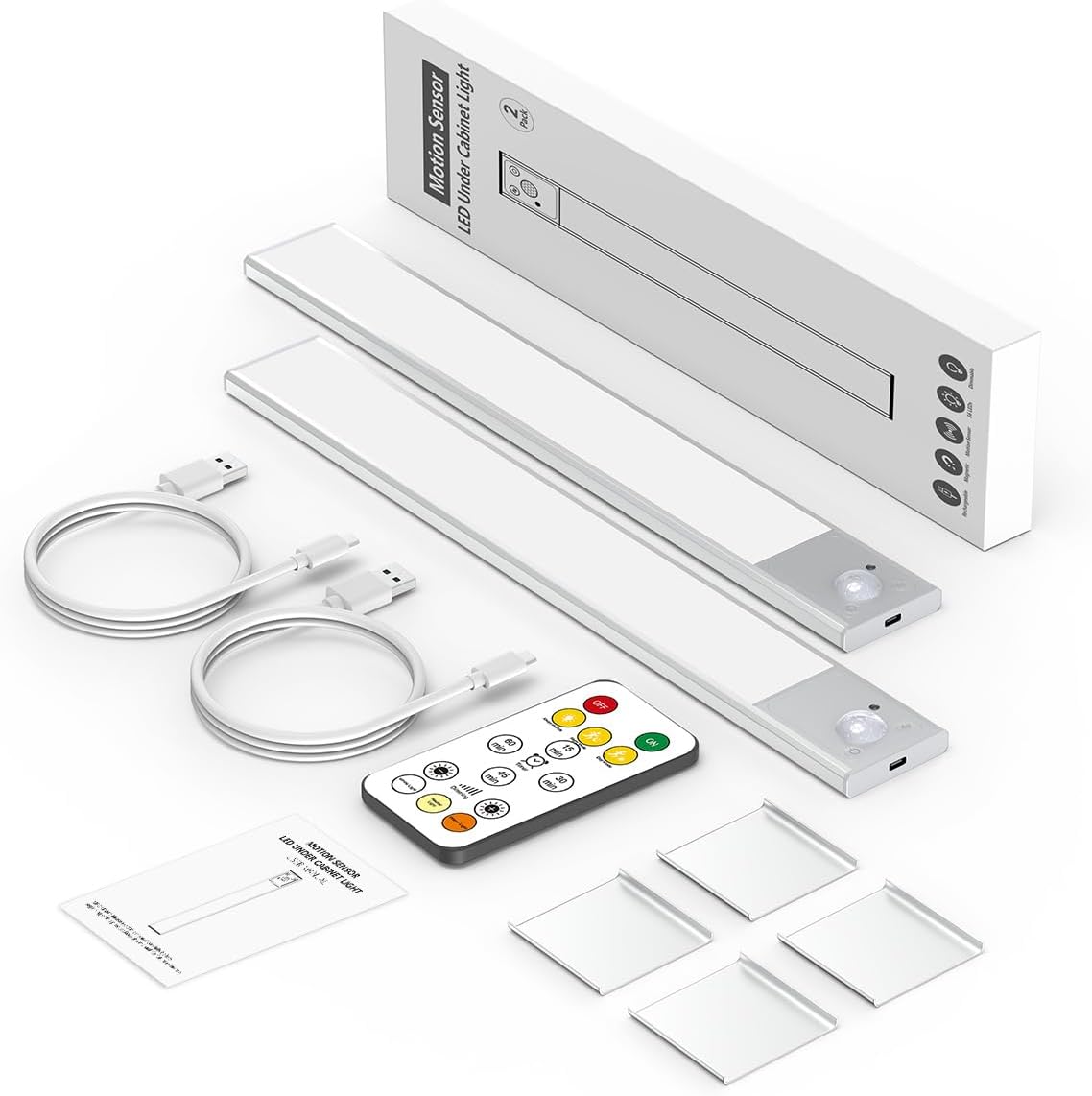 12" Wireless Ultra-Thin Under Cabinet Lighting - Rechargeable Motion Sensor Kitchen Lights, 3 Color Temps, Magnetic Aluminum Alloy (4 Pack, Silver)