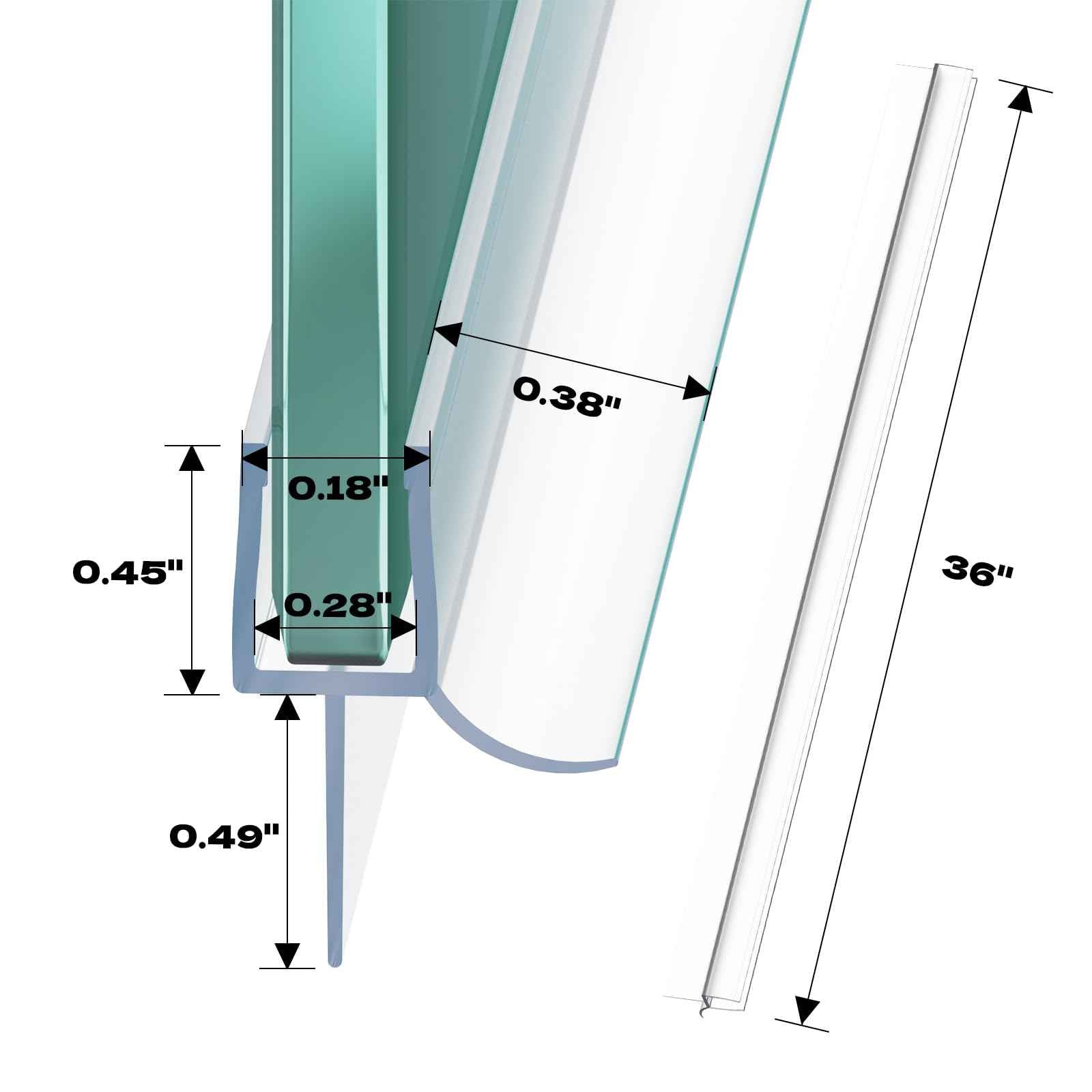 2PCS Shower Door Bottom Seal Strip, Clear PVC, 36" Length, Fits 6mm Thick Glass, Prevents Leaks & Water Damage, Easy Installation, No Adhesive Required (Clear, 36in for 1/4"(6mm) Door)