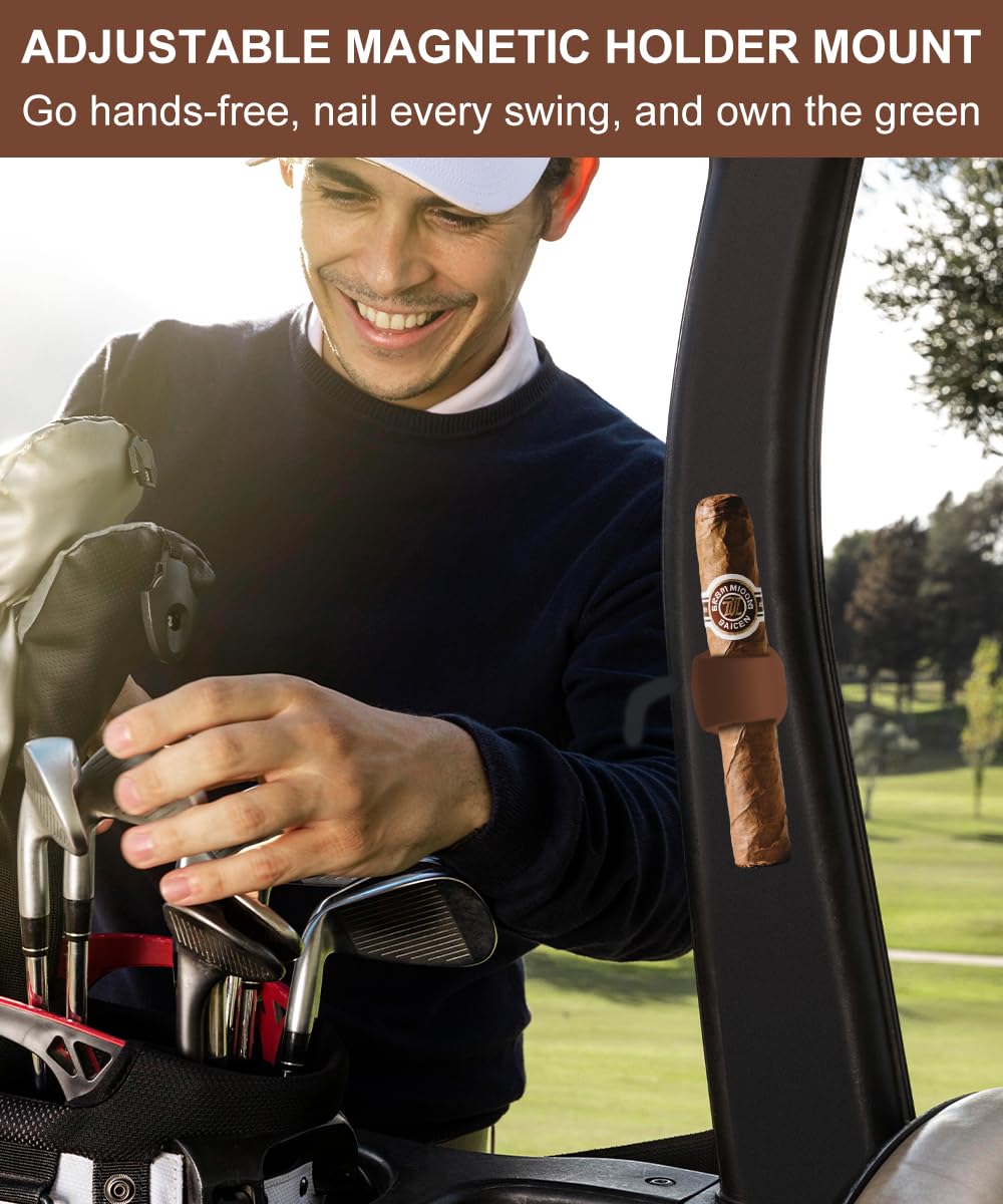 Magnetic Stogie Holder for Golf Cart,Universal Golf Cart Silicone Magnetic Holder Clip Mount Adjustable Fits 20 to 70 Ring Gauge Design, Attach to Metal & Stainless Steel Fits Golfing (Brown)