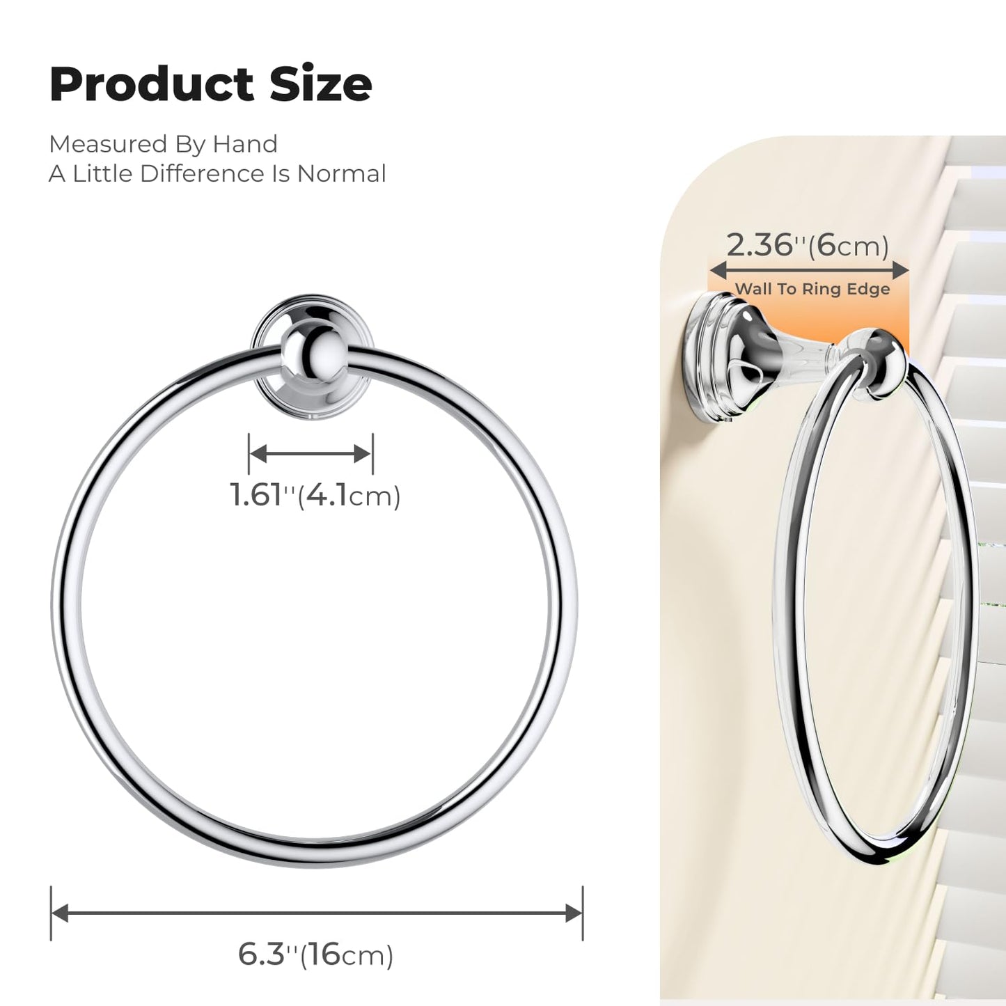 Hand Towel Ring for Bathroom – Chrome Round Towel Holder, Wall Mounted Rack, Sleek Hanger for Bath, Kitchen, RV, Decor