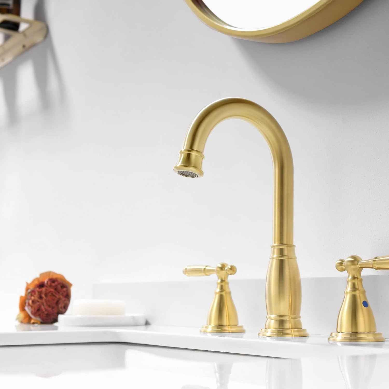 Oil Rubbed Bronze Widespread Bathroom Faucet Set with Valve & Drain - Phiestina WF017-4-ORB
