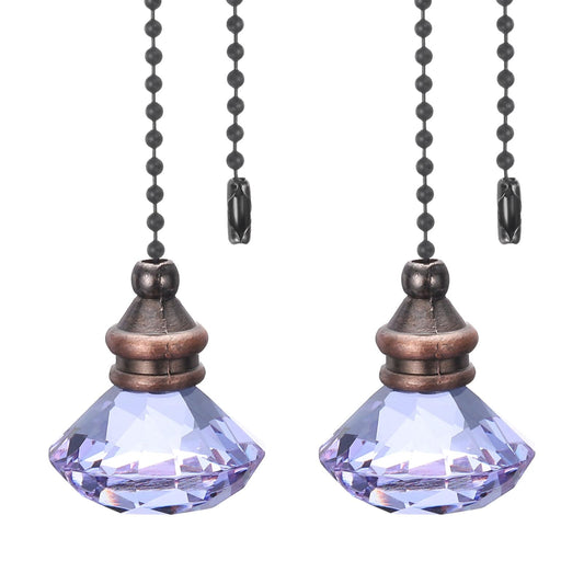 PATIKIL Ceiling Fan Pull Chain, 2 Pack 12" Decorative Diamond Pendant Chain Extender Charm Extension Pull String for Ceiling Fans Light Lamp, Purple