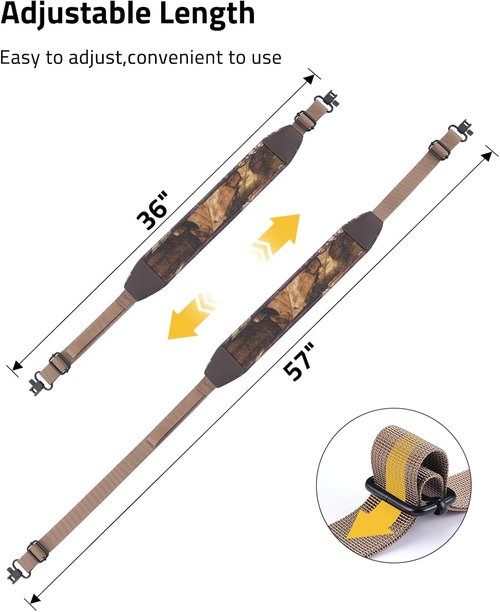 CVLIFE Two Point Rifle Sling - Wide Neoprene Padding, Metal Swivels, Adjustable Length for Outdoor Use