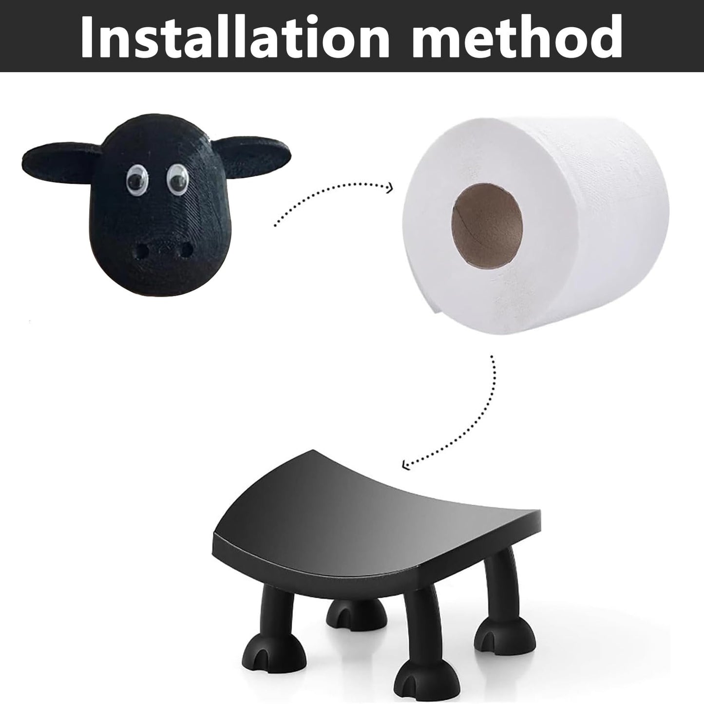 3Pcs Sheep Toilet Roll Holde, Tissue Paper Storage Stand, Black Sheep Loo Roll Holder, Toilet Paper Holder Bathroom Set for Bathroom Shelf Housewarming Gift Bathroom Stand Table Counter Decor