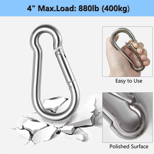 Heavy Duty Carabiner Clip, Lsqurel 4inch 304 Stainless Steel Snap Hooks 5pcs Large Carbineers for Hammock, Swing, Gym, etc Capacity 880 lb