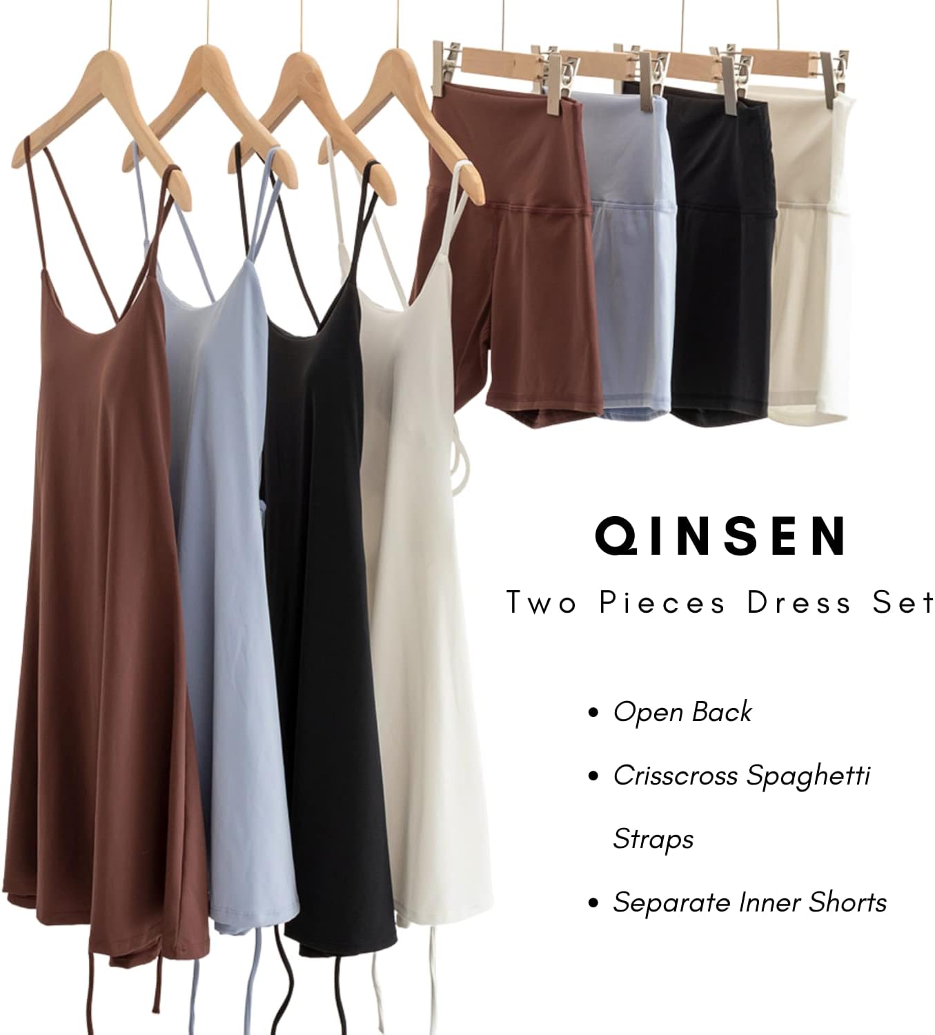 QINSEN Women's Tennis Dress - Two-Piece Activewear with Shorts & Open Back Design