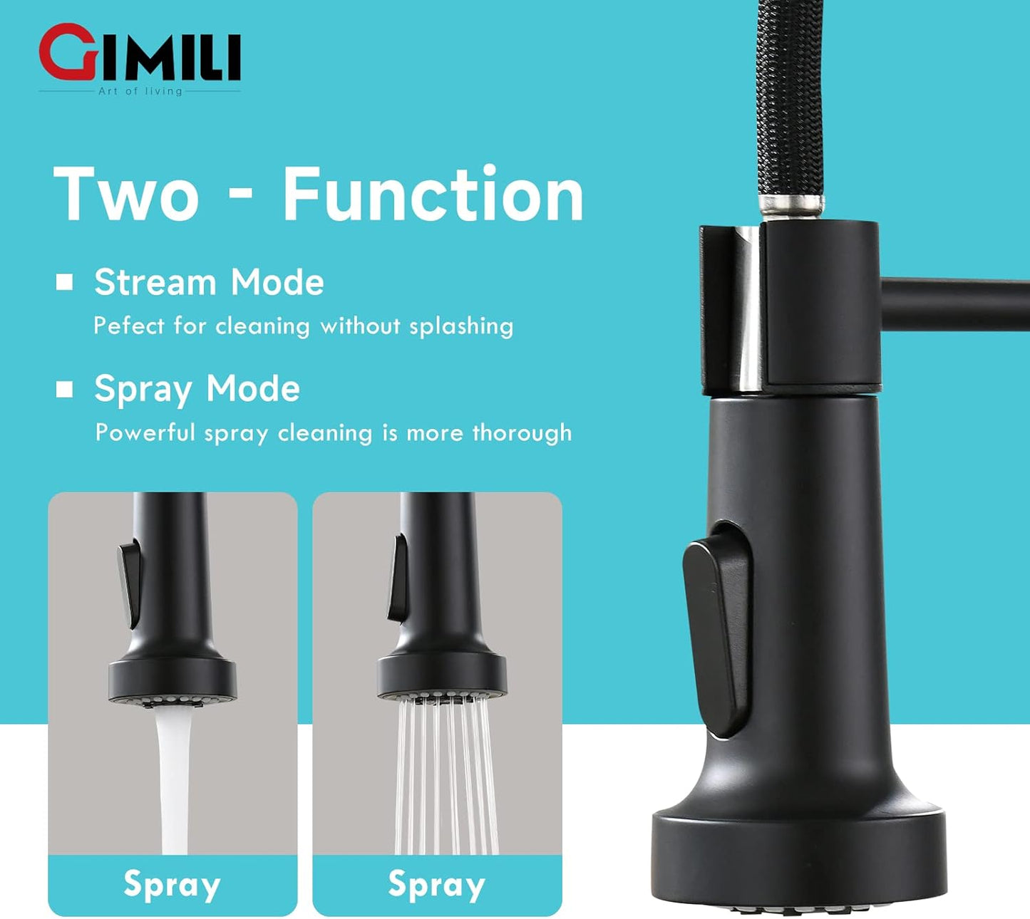 Matte Black Kitchen Faucet with Soap Dispenser - Commercial Single Handle Pull Down Sprayer