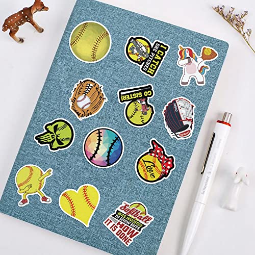 100PCS Softball Stickers - Motivational Vinyl Waterproof Stickers