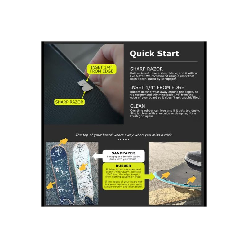DKL Skateboarding Non-Abrasive Rubber Skateboard Griptape 9" x 33" - Flicks Like Sandpaper, Won't Rip Your Shoes