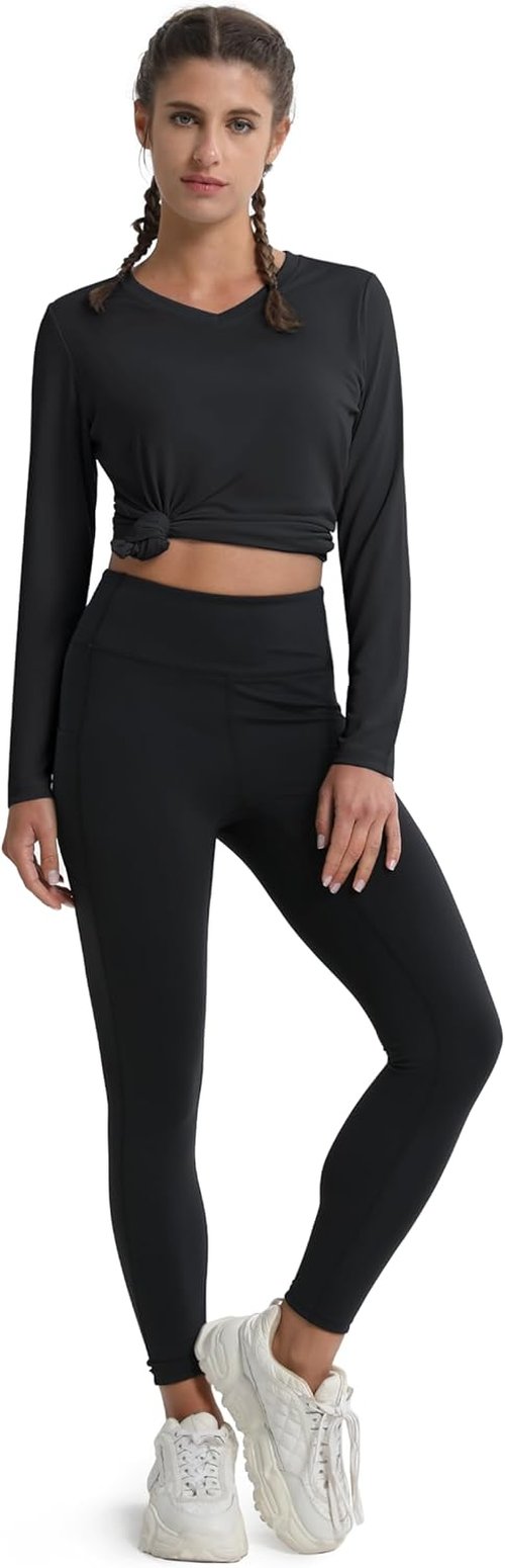 MAGCOMSEN SPF Long Sleeve Workout Shirt - V-Neck UPF 50+ Quick Dry Performance Tee for Women