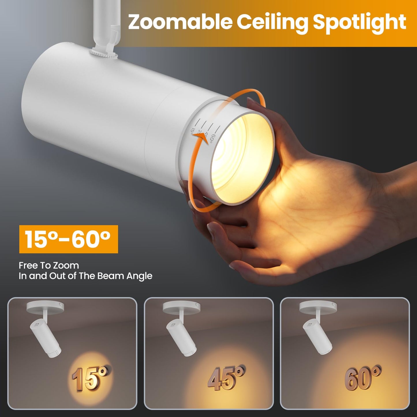 AIBISOD 5-Color Zoomable Ceiling Spot Lights Indoor Fixtures 15-60° Adjustable Beam Angle, Dimmable 10W Directional Ceiling Spotlight Flush Mount for Living Room Bedroom Kitchen White 2 Pack