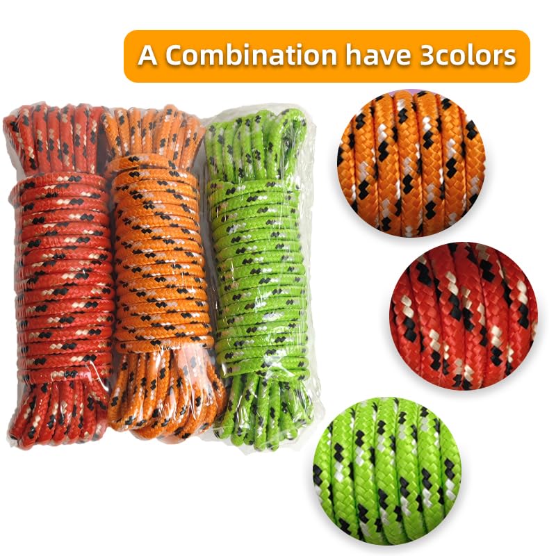 Diamond Braided Polypropylene Rope Nylon Rope Mix Thick Heavy Duty Ropes 1/4 inch 25ft High Strength Rope Perfect for Clothesrope Camping Hiking and Other Outdoor Activities 1/4 25ft 3Pack