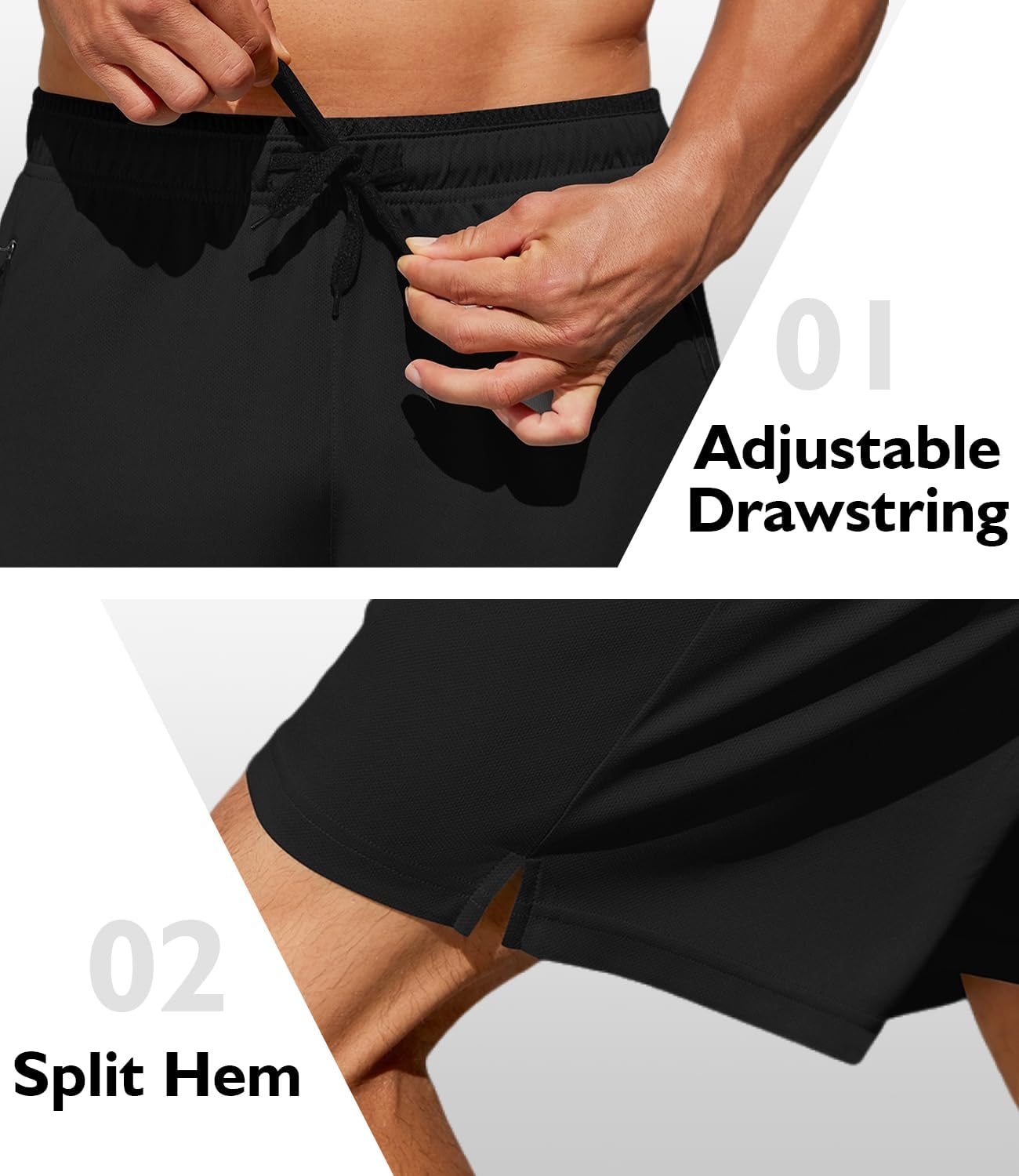 PINSPARK Men's Athletic Running Shorts - Lightweight 7" Quick Dry Workout Shorts with Zipper Pockets