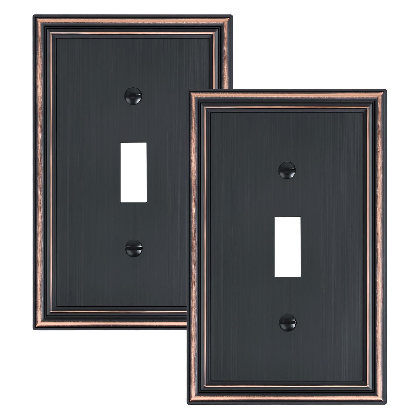 2-Pack Single Toggle Light Switch Cover Plate, Durable Solid Zinc Alloy Decorative Switch Plate Covers, Aged Bronze 1 Gang Wall Plate, Corrosion Resistant