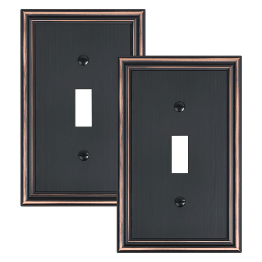 2-Pack Single Toggle Light Switch Cover Plate, Durable Solid Zinc Alloy Decorative Switch Plate Covers, Aged Bronze 1 Gang Wall Plate, Corrosion Resistant