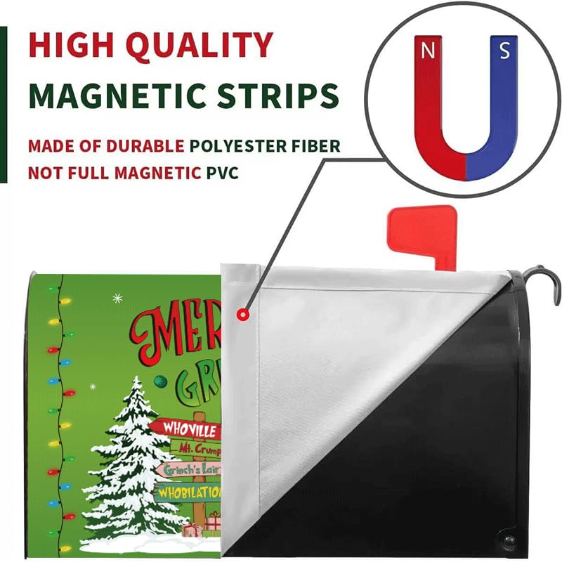 BWFY Christmas Mailbox Cover,Christmas Welcome Mailbox Cover Magnetic Standard 21" x 18", Green Xmas Max Dog Decorative Post Letter Box Decoration Wrap Winter Decor for Garden Yard