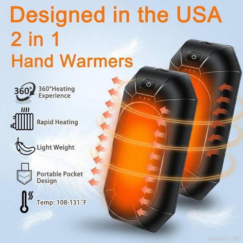 Hand Warmers 2 Pack, Rechargeable Electric Hand Warmers, 20Hrs Long Safe Heat, Portable Pocket Heater, Stocking Stuffers Gifts for Christmas, Outdoor, Hunting, Golf, Camping Accessories