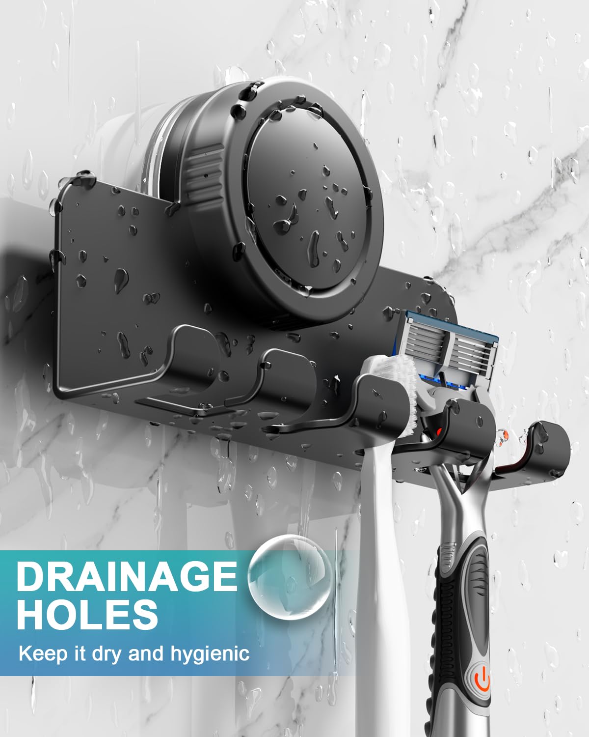 RIVAMBER Suction Cup Hooks, Razor Holder for Shower, Matte Black Waterproof No Drill Hanger for Hanging Loofah Towel Bathroom Kitchen Tiles Glasses