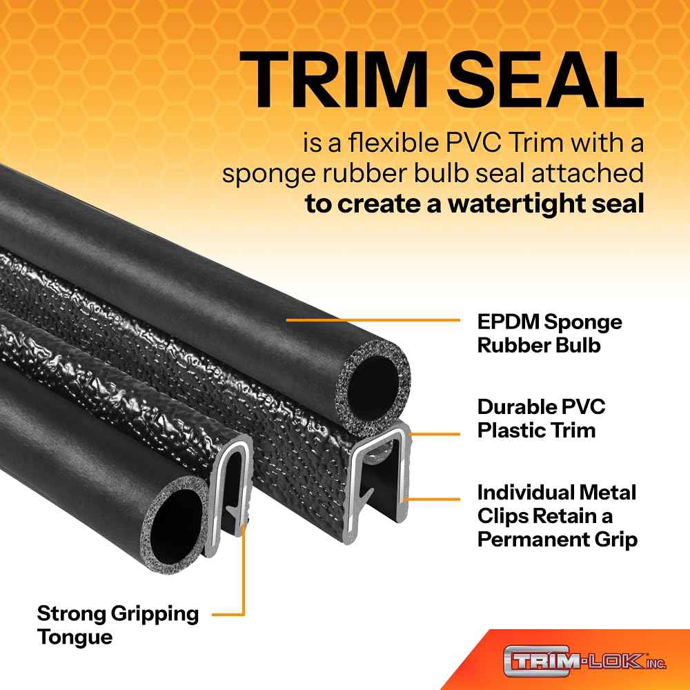 Trim-Lok Trim Seal with Side Bulb – Fits 1/16” Edge, 5/8” Bulb Seal Diameter, 25’ Length – PVC Plastic Trim with EPDM Rubber Seal, Easy to Install for Cars, Boats, RVs, Trucks, and Home Applications