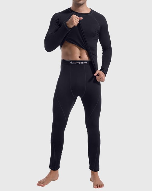 CL convallaria Thermal Underwear for Men Long Johns Winter Hunting Gear Sport Skiing Base Layer Top and Bottom Set Midweight Black Large
