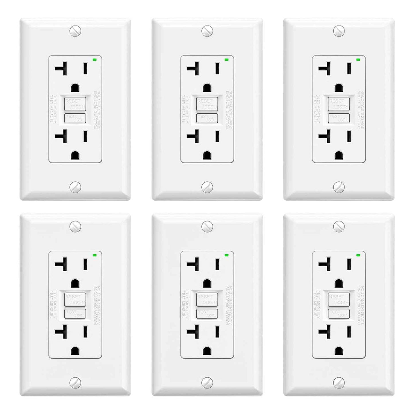 GFCI Outlet 15 Amp - Self-Test Electrical Receptacle with LED Indicator, 10 Pack