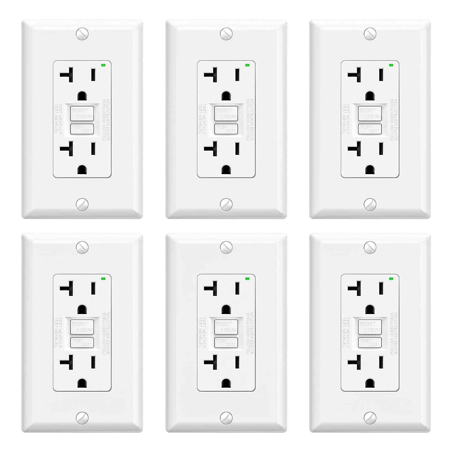 GFCI Outlet 15 Amp - Self-Test Electrical Receptacle with LED Indicator, 10 Pack