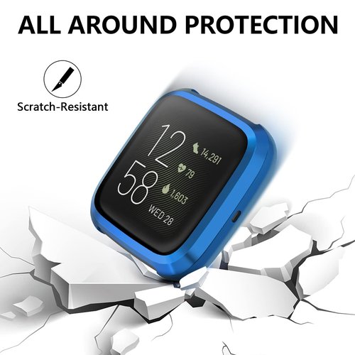 NAHAI Compatible with Fitbit Versa 2 Case, 6 Packs Ultra Rugged Cover Plated Case Scratch-Resist All Around Screen Protector for Fitbit Versa 2, Purple/Gold/Silver/Black/Blue/Red