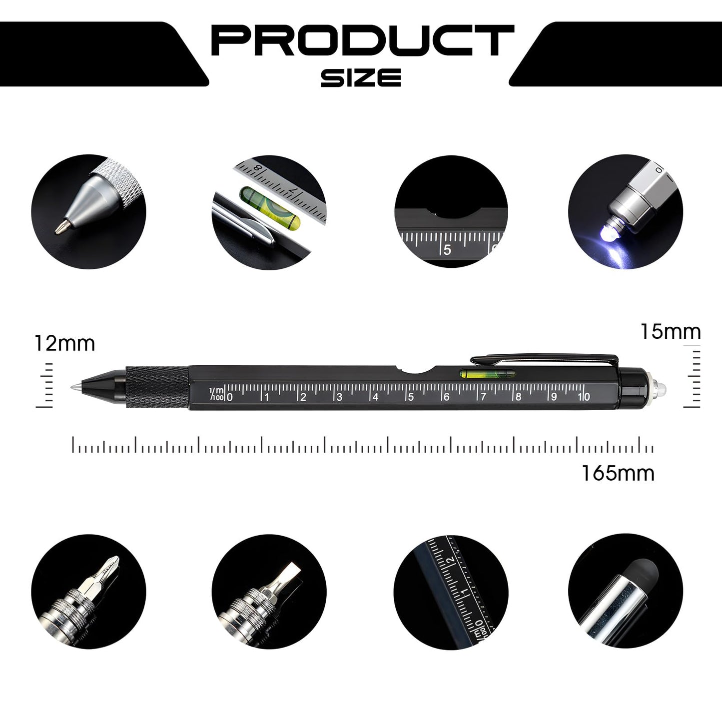 Christmas Gifts Stocking Stuffers for Men,Multitool Pen 9 in 1 Innovative Gift for Men,with LED Light,Ruler, Stylus,Bubble Level,Screwdrivers,Unique Gifts Gadgets for Him,Boyfriend,Husband