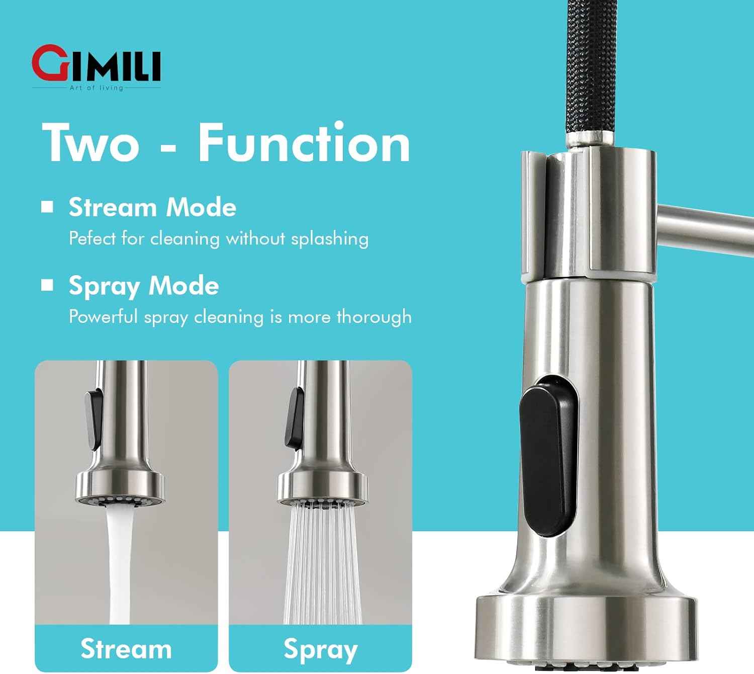Matte Black Kitchen Faucet with Soap Dispenser - Commercial Single Handle Pull Down Sprayer
