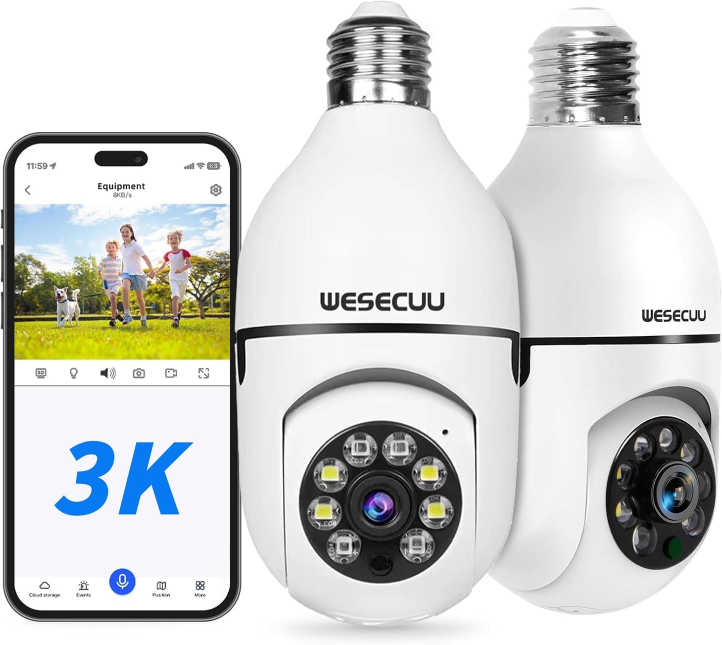 2K WiFi Light Bulb Security Camera – Wireless Outdoor, Motion Detection, Two-Way Talk, Color Night Vision, Alexa Compatible