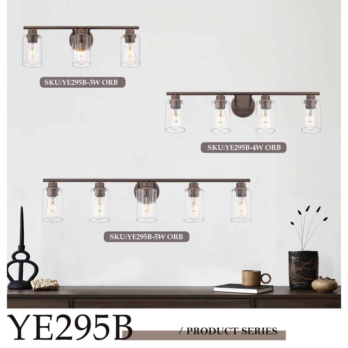 Emliviar Rustic Vanity Light Fixture with Fluted Ripple Glass, 5-Light Bathroom Lights Over Mirror 40 Inch, Oil Rubbed Bronze Finish, YE295B-5W ORB