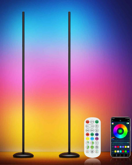 Smart RGB LED Corner Floor Lamp with App & Remote - 16 Million Colors, Music Sync, Modern Design for Living Room & Bedroom