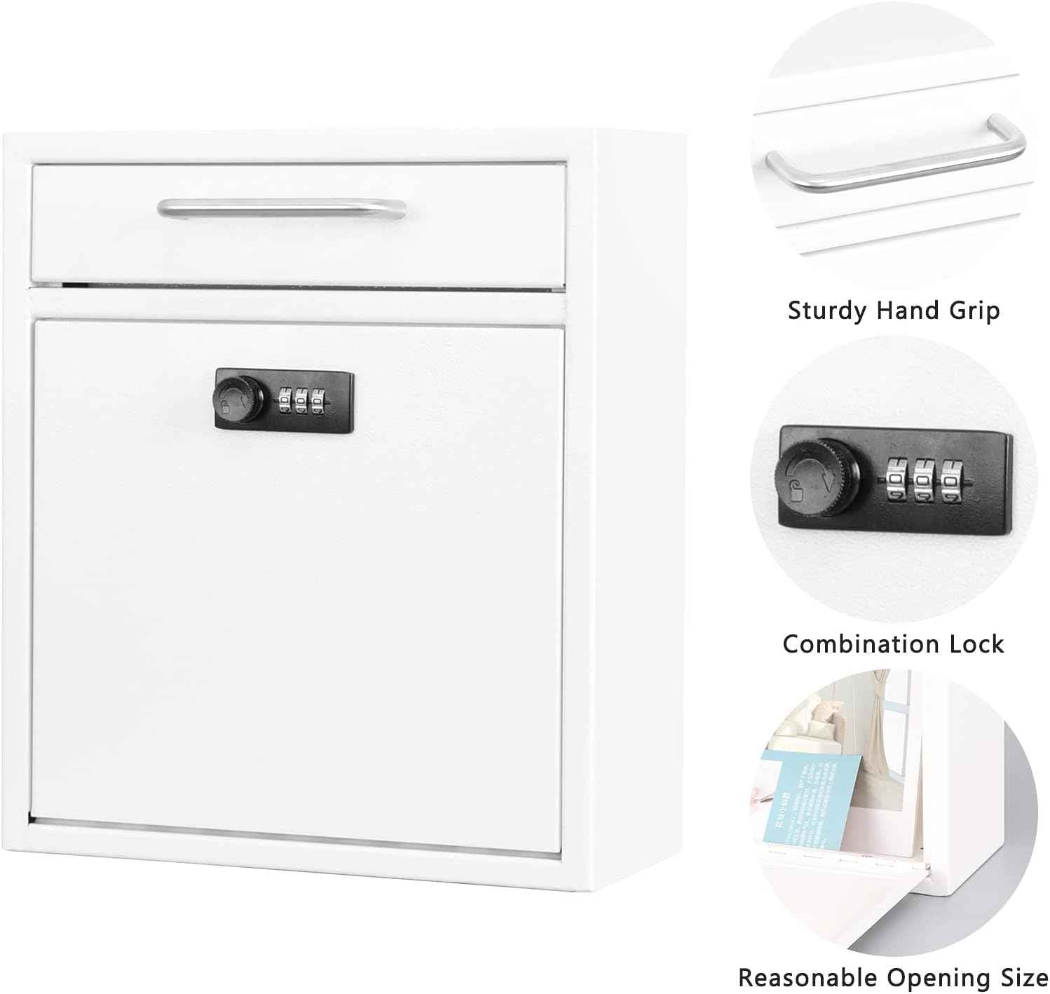 Secure Wall-Mount Mailbox with Lock | KYODOLED Large Steel Drop Box, Black, 16.2H x 11.22L x 4.72W
