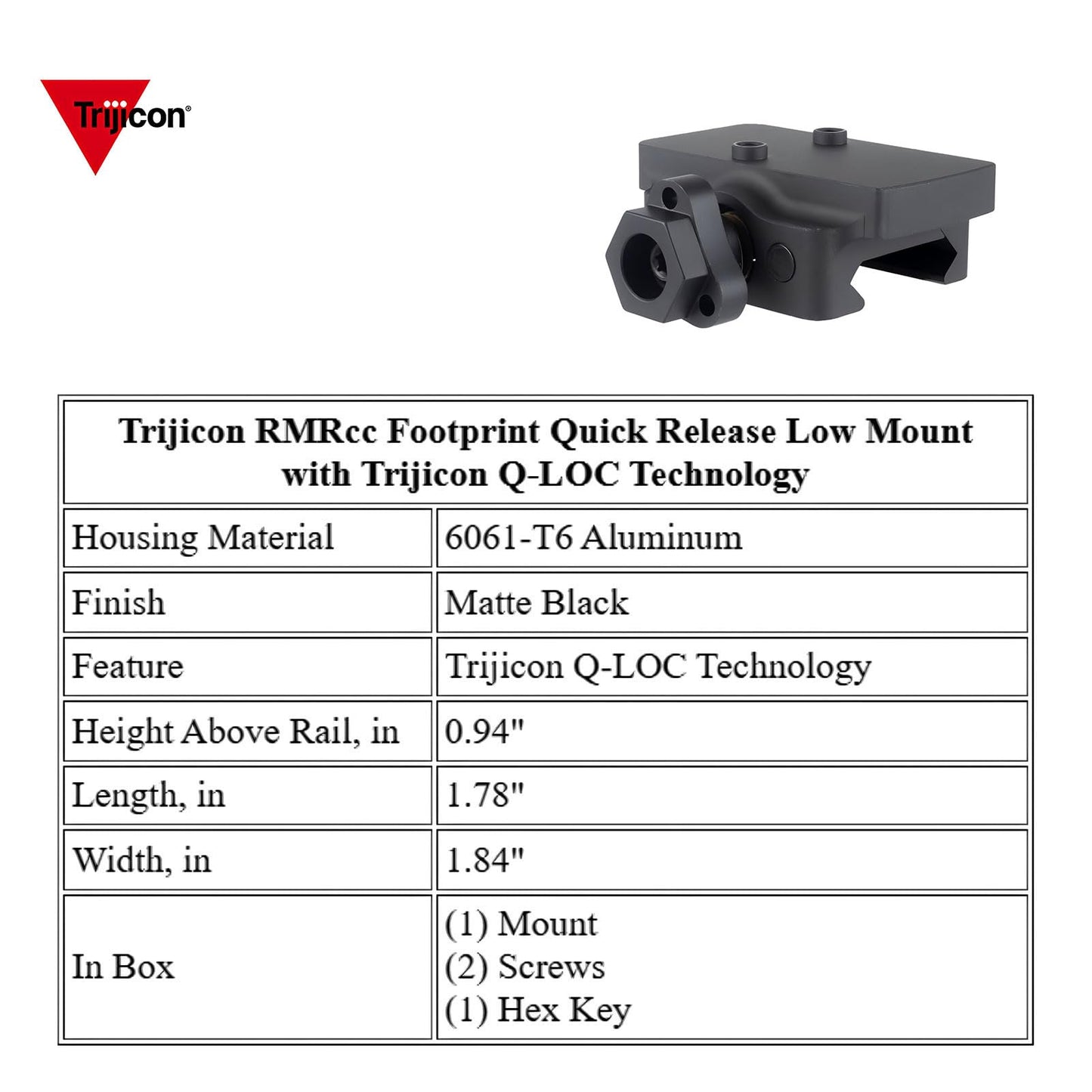 TRIJICON RMRCC Low Mount Q-LOC