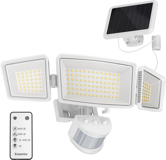 1800LM Solar Security Light with 3 Heads & Remote, 270° Wide Angle, IP65 Waterproof