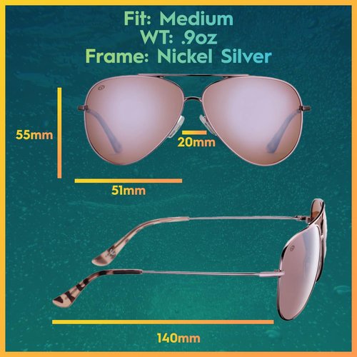 Flying Fisherman Crew Polarized Pilot Sunglasses, Rose Gold Frame/Copper-Silver Mirror Lens, Medium