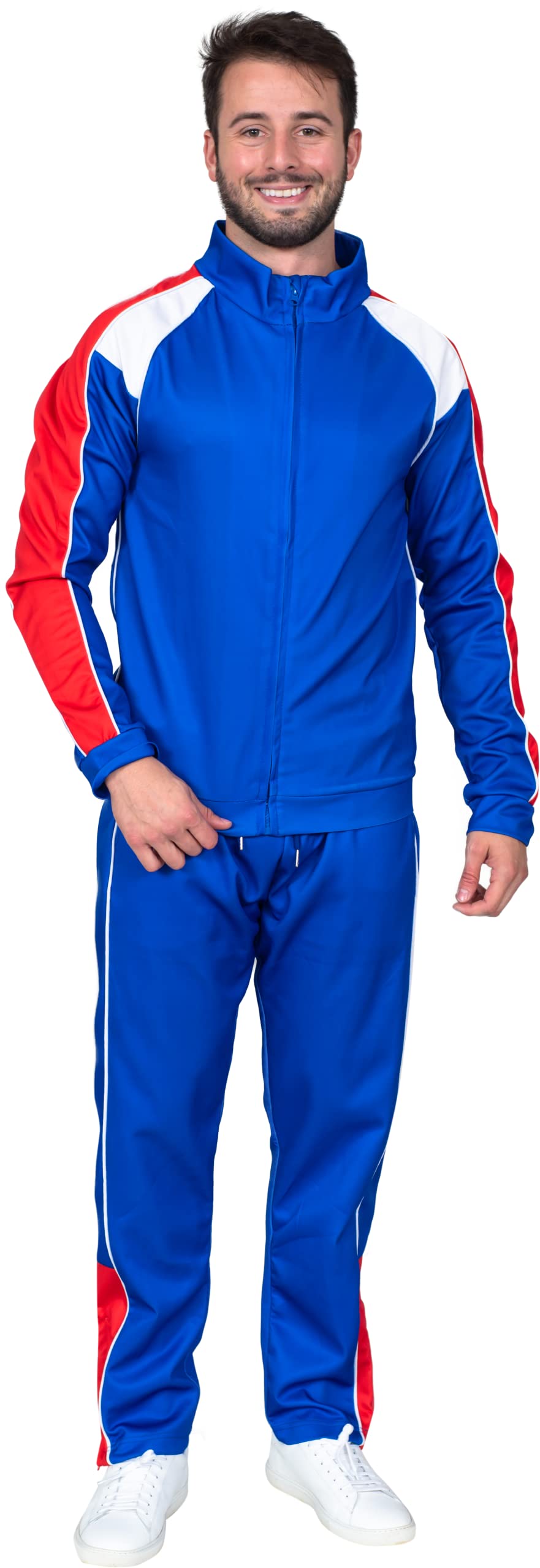 Costume Agent Beer Fest USA Blue and Red Tracksuit Jacket and Pants Halloween Costume Cosplay, Blue