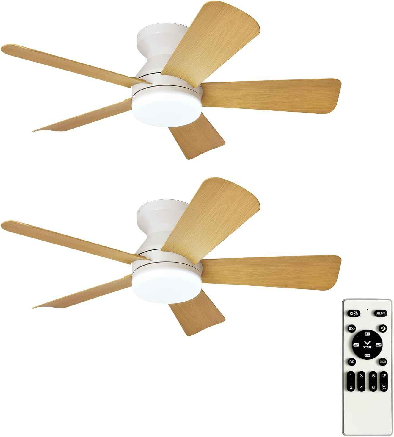 42-Inch Modern Black Ceiling Fan with Light & Remote - Dimmable Low Profile, 5 Reversible Walnut Blades, 6 Speeds for Indoor/Outdoor Use