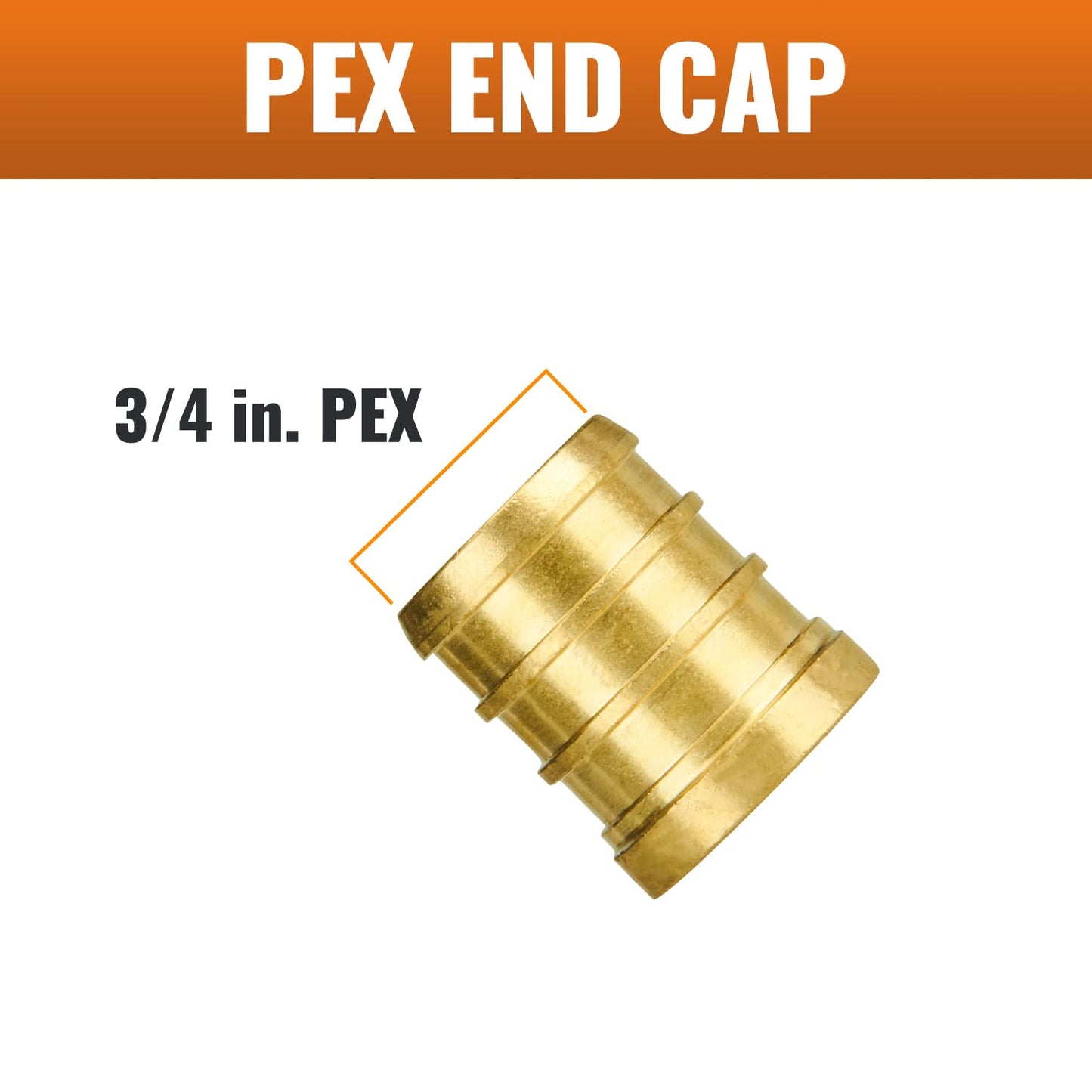 SUNGATOR Pex Fittings 3/4 Inch, 6-Pack 3/4" Pex Plug End Cap, No Lead Brass, NSF, UPC Certified