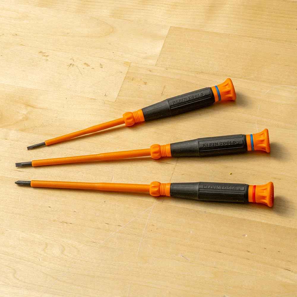 Klein Tools 85613INS Mini Precision Screwdriver Set, 1000V Rated Insulated Screwdrivers, #1 Phillips, 3/32, 1/8-Inch Slotted Tips, 3-Piece