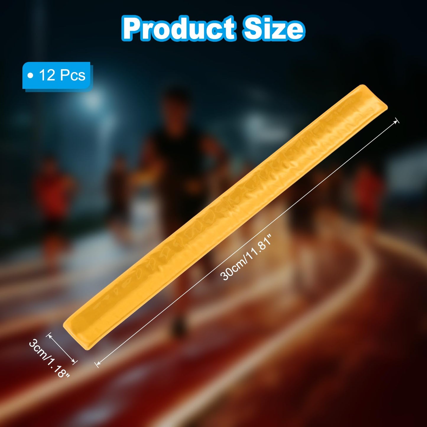 PATIKIL Reflective Slap Bands, 12 Pcs Reflector Band Snap Bracelet Armbands High Visibility Safety Reflectors Wrist Strap Strips for Night Jogging Cycling Running Hiking, Gold