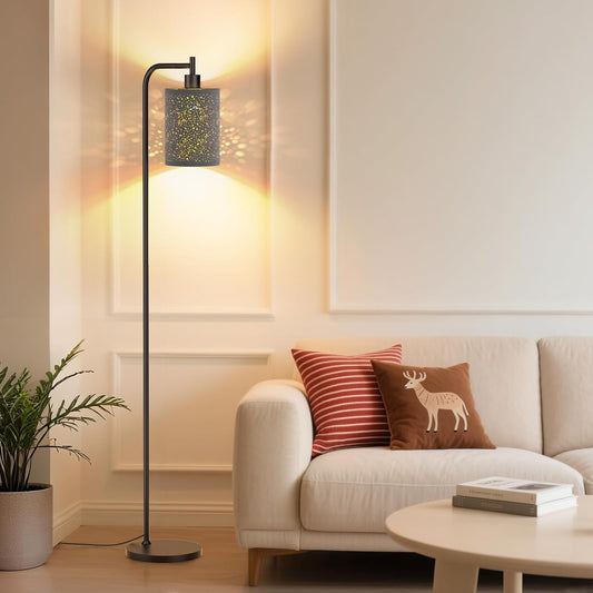 Dimmable Floor Lamp with Linen Shade & Remote Control - Modern 9W LED Standing Lamp for Living Room, Bedroom, Office