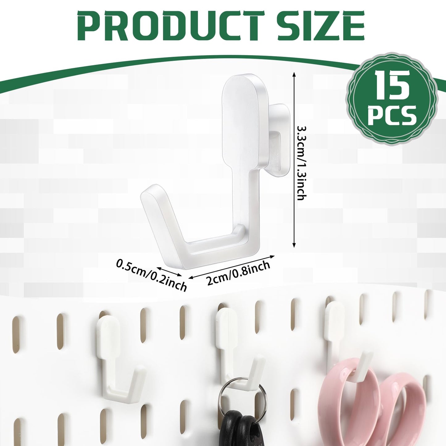 CroBlissful 15 Pcs Pegboard Hook Compatible with IKEA Skadis Organizer Accessories, Hook Accessories Compatible with IKEA, Pegboard Hooks for Garage Home Office Indoor Supply(White)