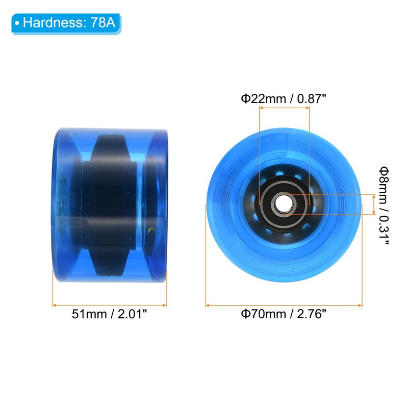 PATIKIL 70mm 78A Longboard Wheels with Black ABEC-9 Bearings, 4 Pack Soft Cruiser Wheels Street Wheels for Skateboards Skateboard Wheel PU, Clear Blue