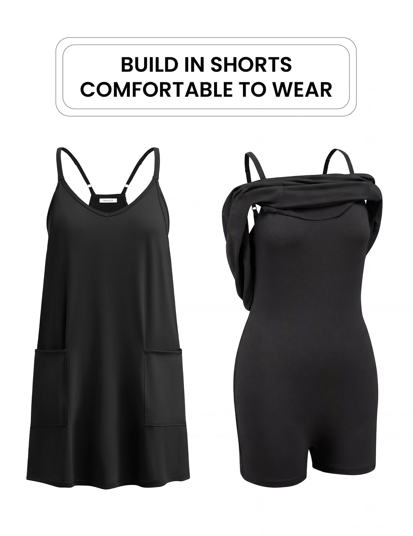 Ekouaer Womens Athletic Romper Dress Summer Tennis Active Sports Mini Dresses Built in Shorts Travel Vacation Outfits S-XXL