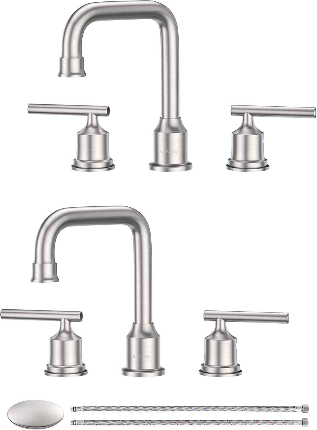 Brushed Nickel 8-Inch Widespread Bathroom Faucet with 360° Swivel Spout - Modern 2 Handle Lavatory Sink Fixture