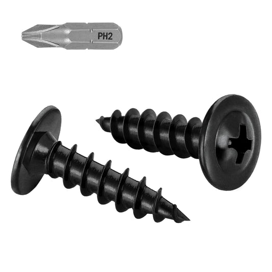 OUSCHR #10 x 1 Black Truss Head Wood Screws Fast Self Tapping Wafer Head, Alloy Steel, 100 PCS